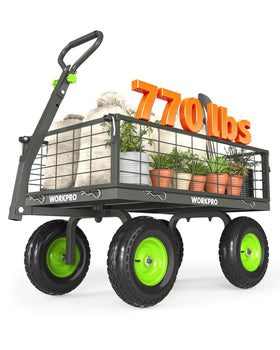 WORKPRO large heavy-duty garden cart bed for hauling mulch and soil efficiently.