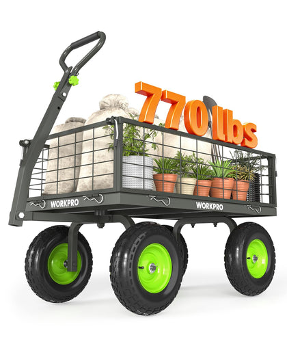 WORKPRO large heavy-duty garden cart bed for hauling mulch and soil efficiently.