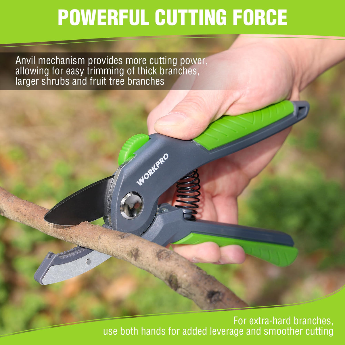 Safety lock on WORKPRO pruning shear keeps blades secure during storage