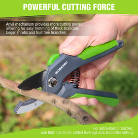 Safety lock on WORKPRO pruning shear keeps blades secure during storage