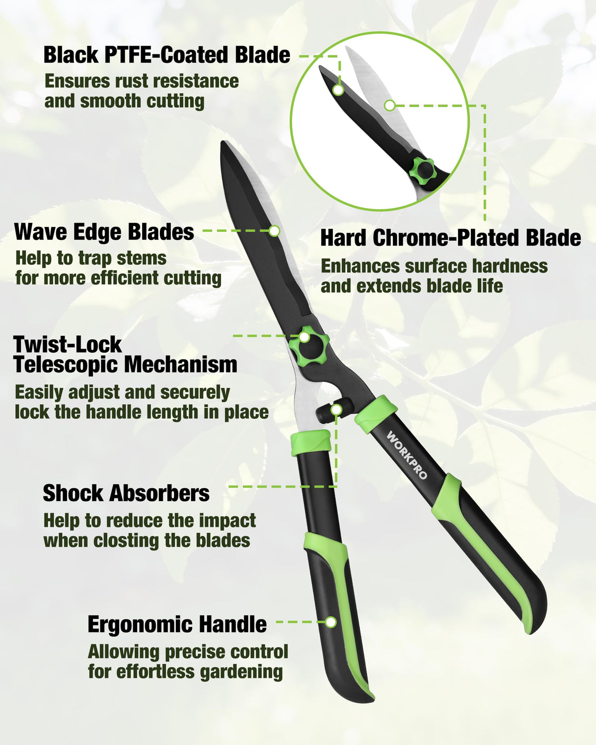 WORKPRO pruning shears 8in deliver precise cuts on small stems.