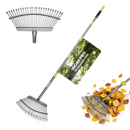 WORKPRO rake with adjustable 36 to 73 inch handle for ergonomic gardening