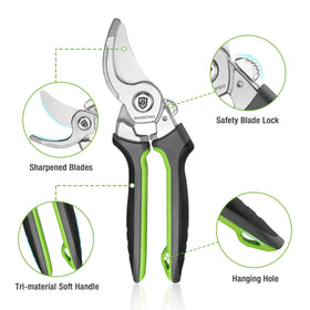 WorkPRO pruning shears safety lock engaged to keep blades secure when not in use.