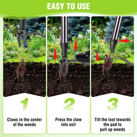 WORKPRO weed puller 4-claw steel head grips soil for complete roots.