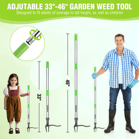 WORKPRO weed puller stand-up design reduces bending for easier weeding.