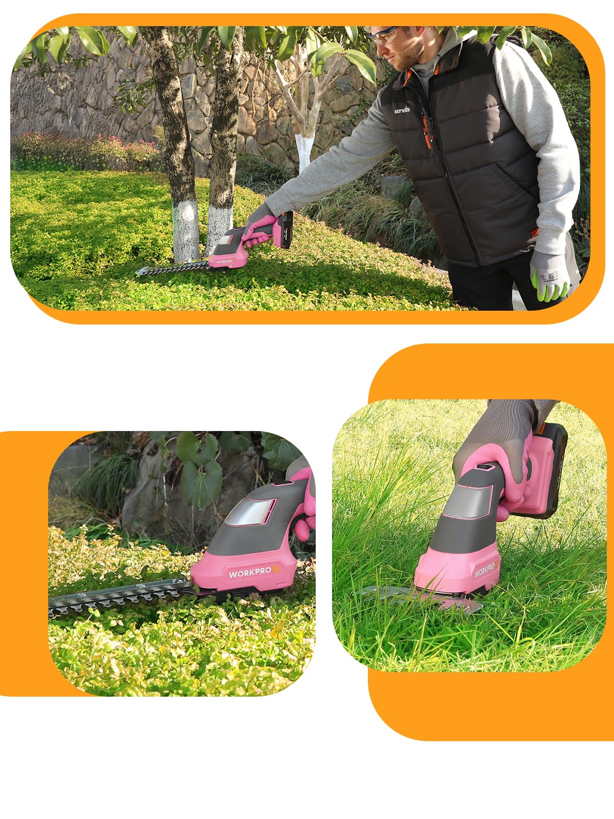 WORKPROX 20V pink dual-lock safety system enhances secure operation.