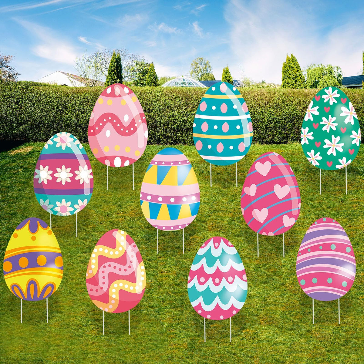 WorldBazaar colorful Easter sign stakes with easy setup.