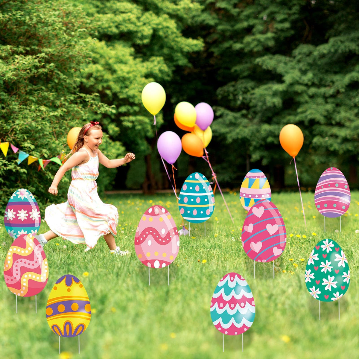WorldBazaar walkways and paths decorated with Easter signs.