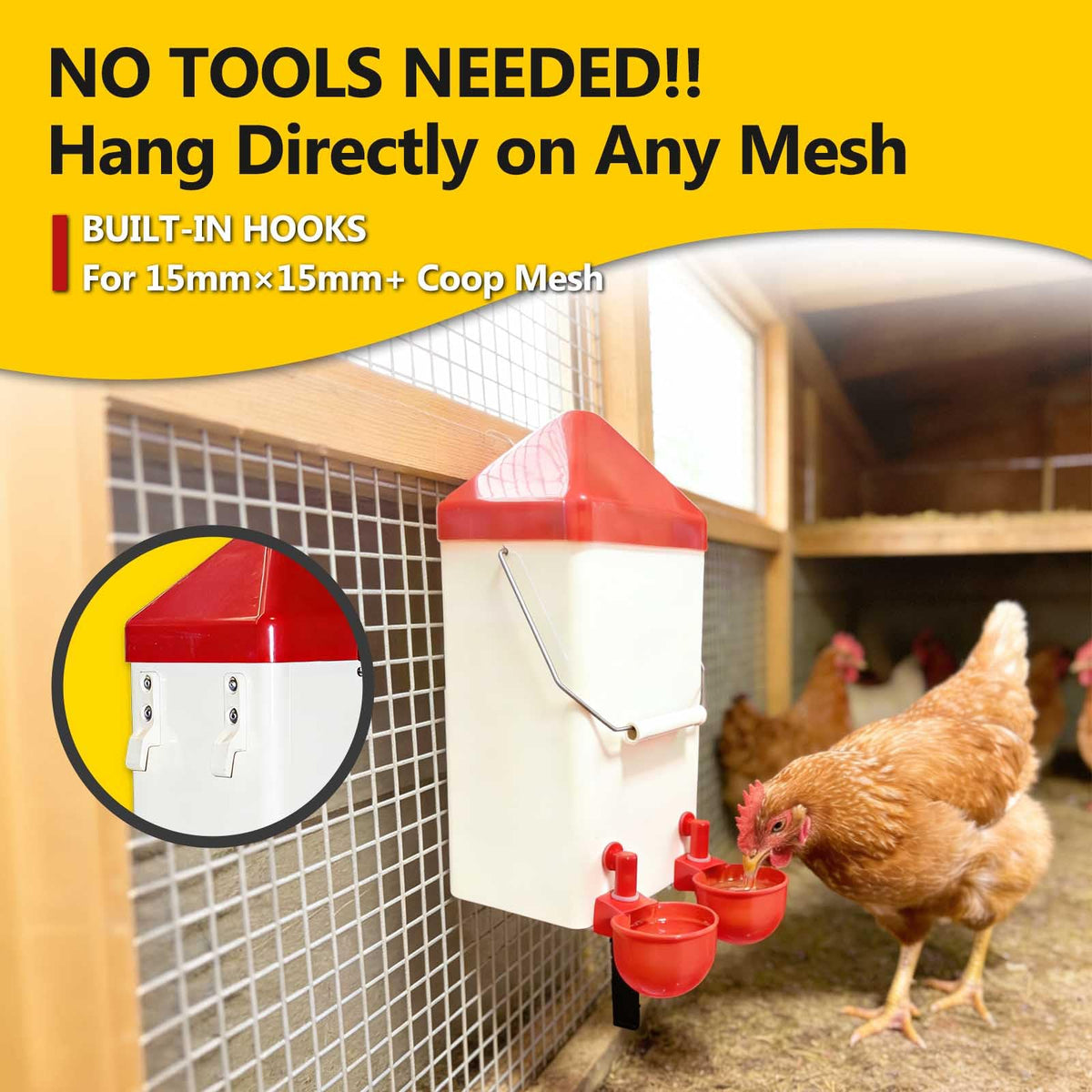 WORLEYX Waterer with horizontal nipples keeps water clean in chilly weather.