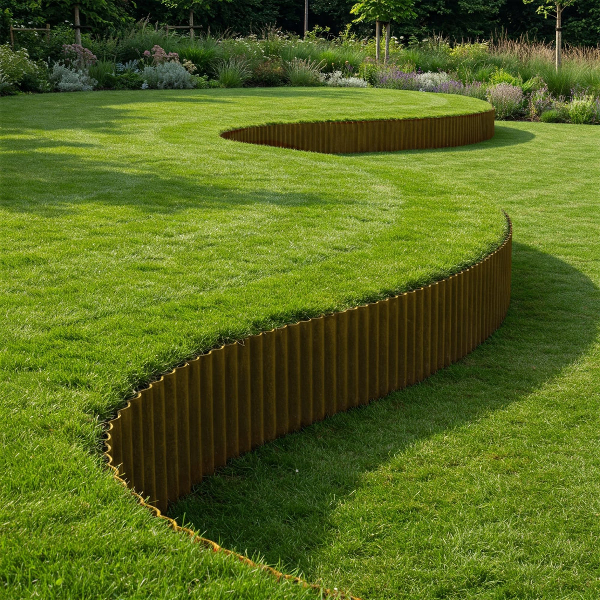 Worth edging installation in soil demonstrating easy insertion and secure edge
