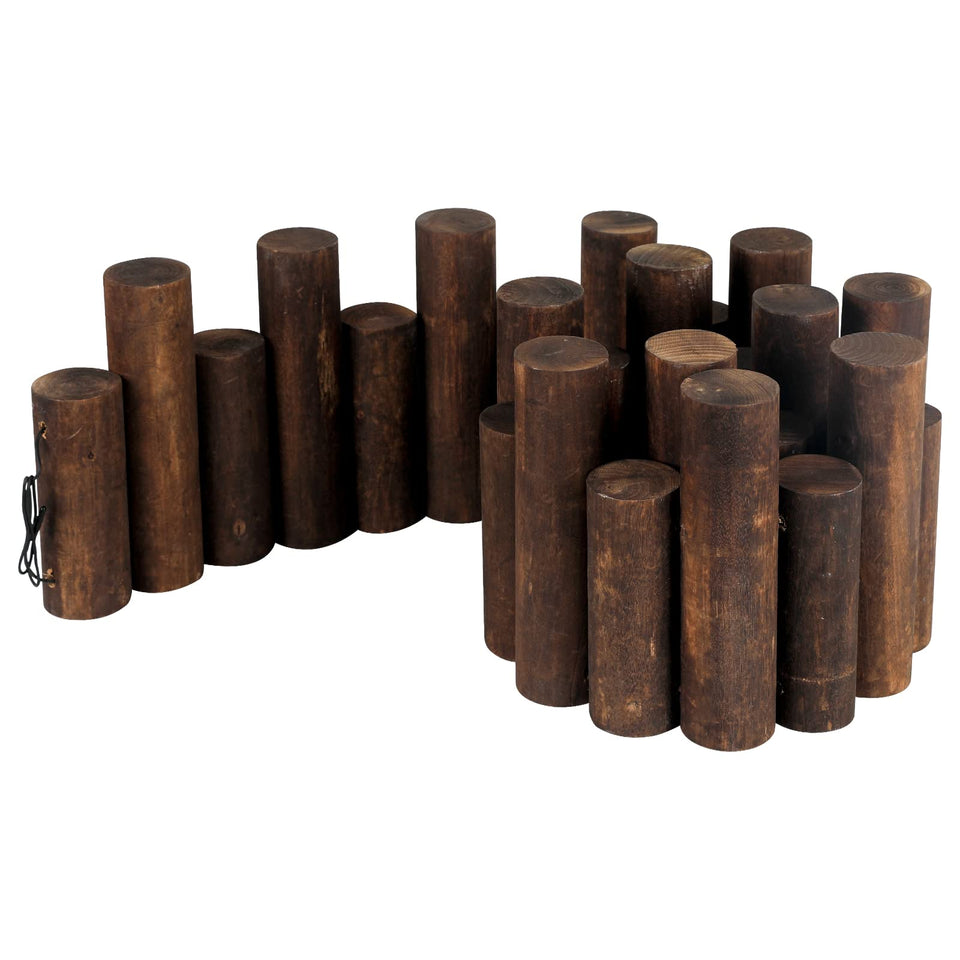 Worth Garden Log Rolls Edging closeup highlights burnt wood for natural garden appeal