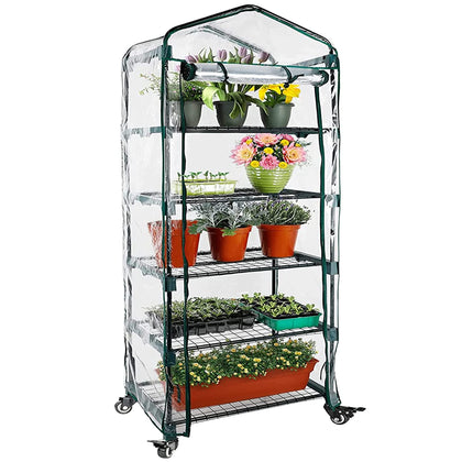 Worth Garden upgraded 5-tier mini greenhouse with casters for portable indoor/outdoor use