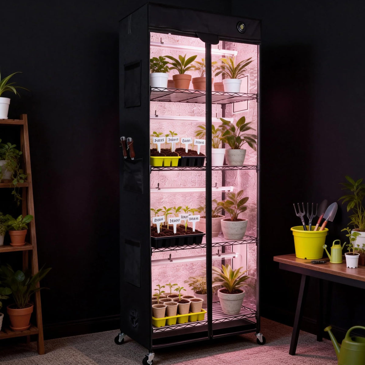 Worth Mini Greenhouse caster wheels enable easy relocation within the home