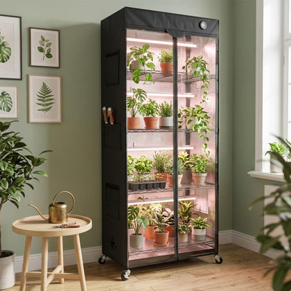Worth Mini Greenhouse interior with LED lights boosts indoor seedling growth
