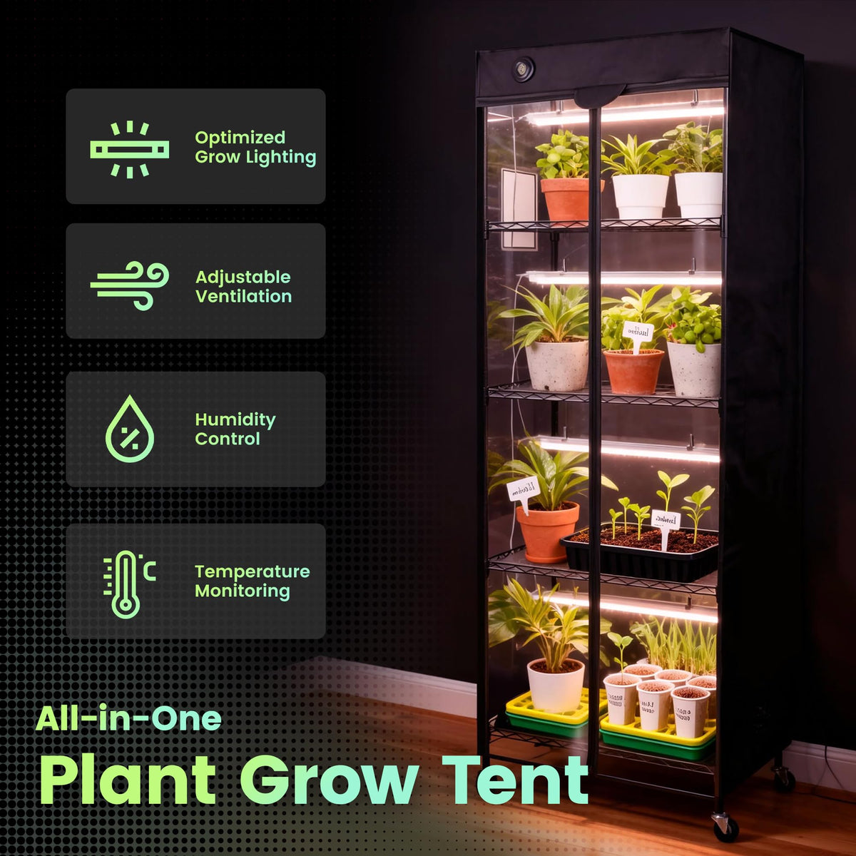Worth Mini Greenhouse shows thermo-hygrometer readout for precise monitoring