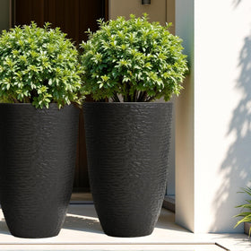 Worth Garden front porch decorative planter in black for curb appeal.