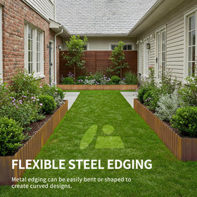 Worth pre-rusted edging provides rustic patina look to define beds and pathways