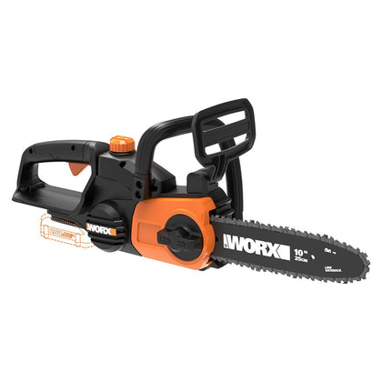 WORX 20V cordless chainsaw with 10-inch bar for yard trimming