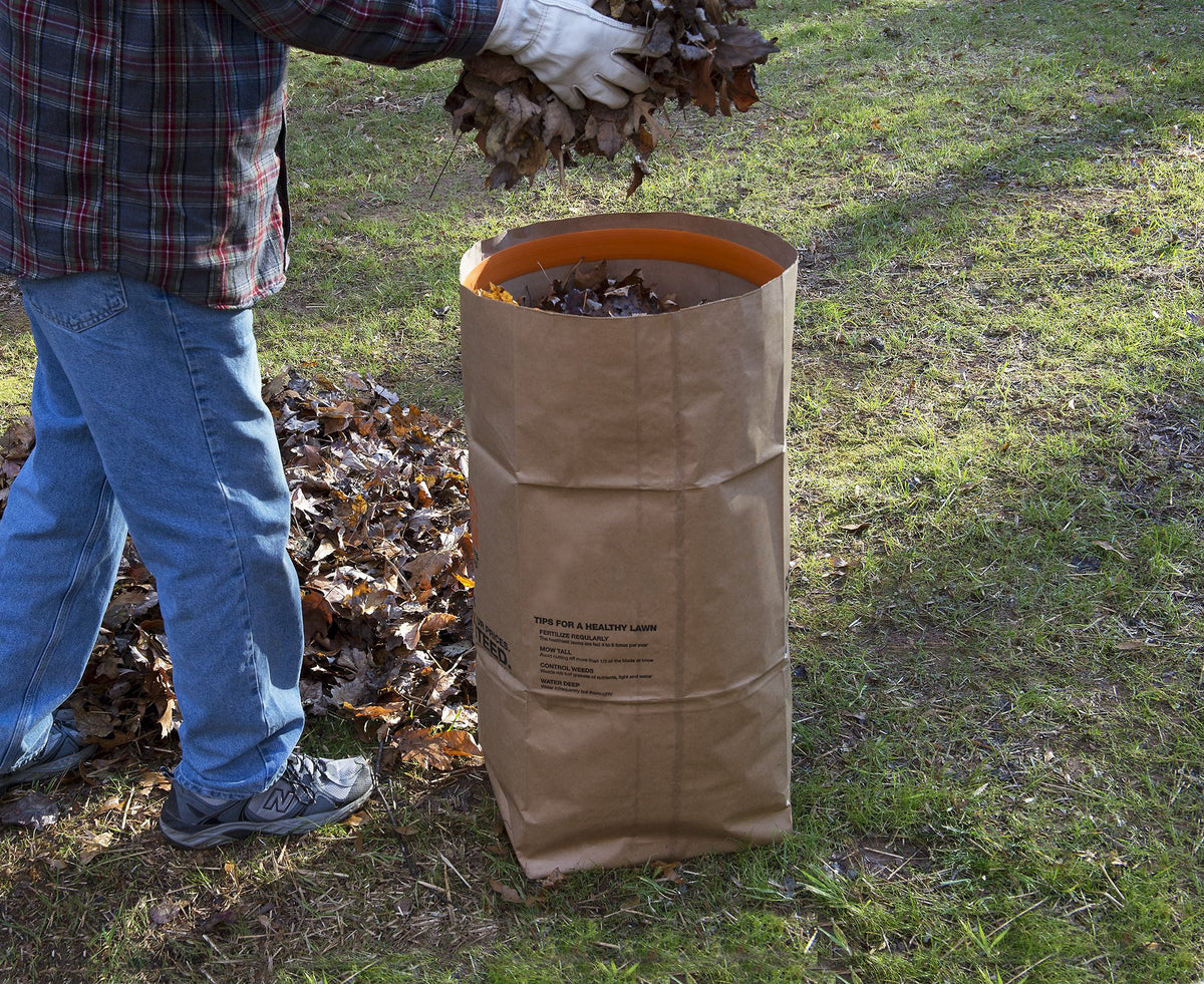 WORX bag holder keeps bags upright for easy filling and disposal.