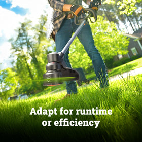 WORX ECO mode with variable speed saves battery during trimming.