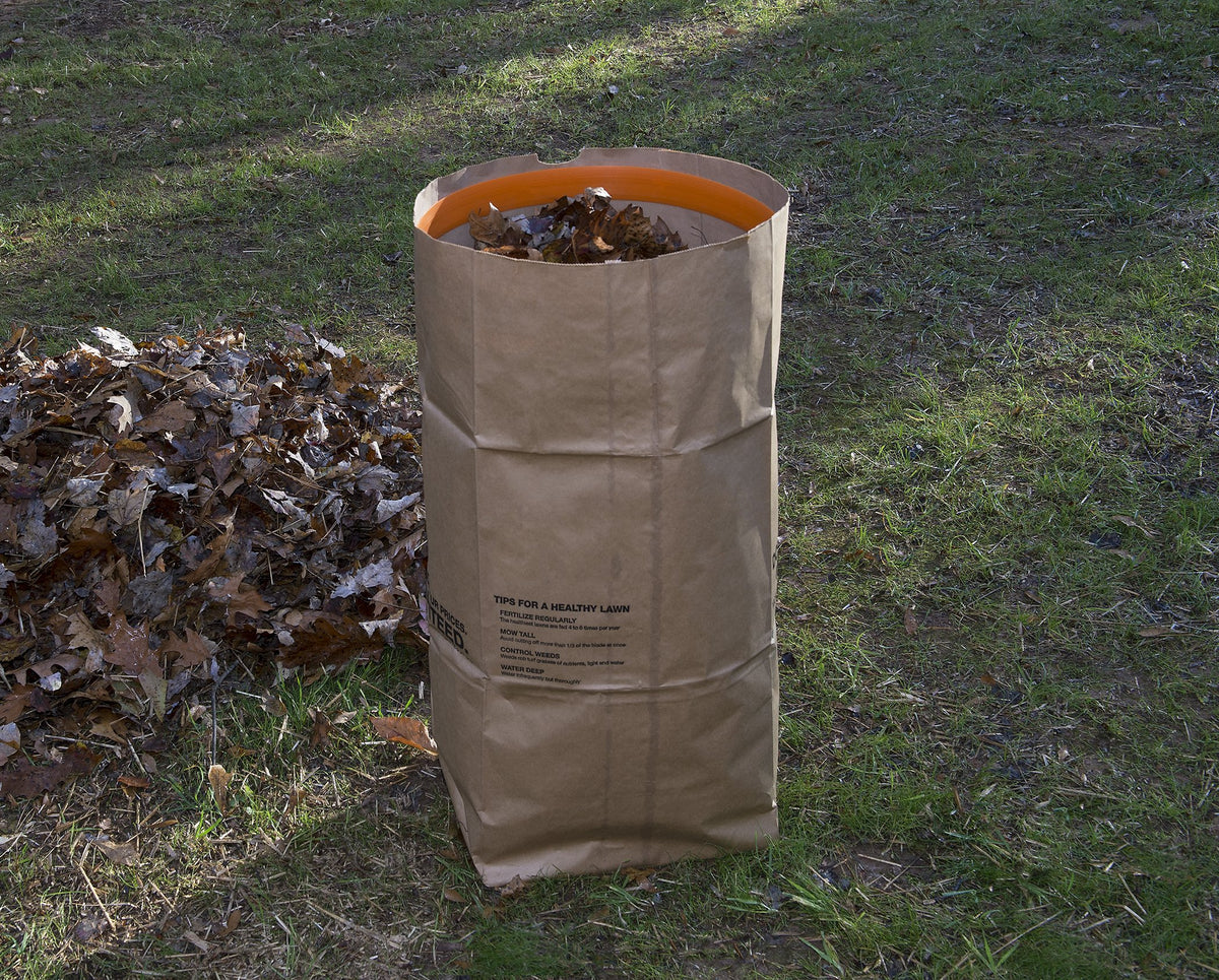 WORX bag holder makes leaf disposal smoother with quick bag mounting.