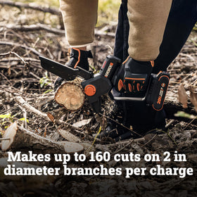 WORX Mini Chainsaw delivers up to 160 cuts per charge on 2-inch branches.