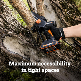 WORX Mini Chainsaw shows fast 33 ft/s cutting speed for clean cuts.