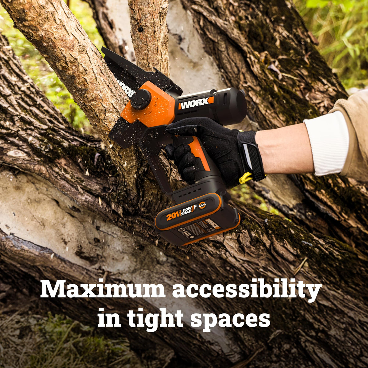 WORX mini chainsaw with battery and charger included for immediate use