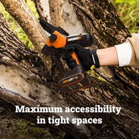 WORX mini chainsaw with battery and charger included for immediate use