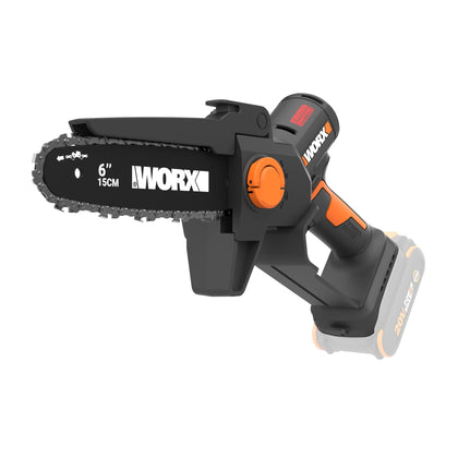 WORX Mini Chainsaw cutting thick limbs up to 6 inches with control.