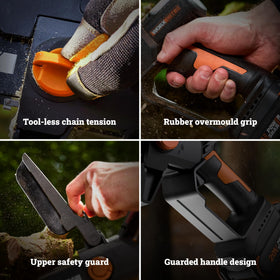 WORX safety guards and hand guard for safer cutting.