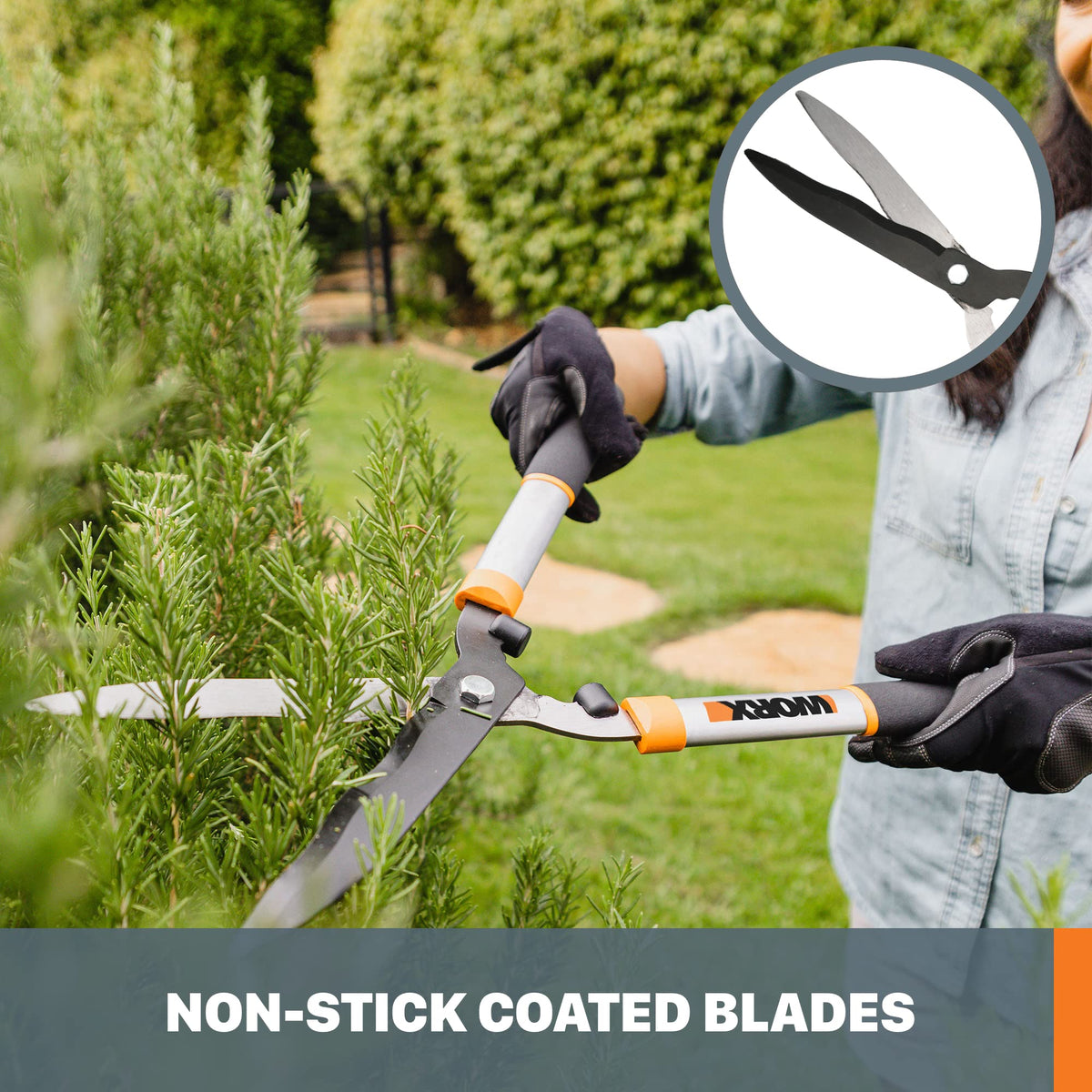 WORX WG062 hedge shears feature shock-absorbing bumpers to reduce vibrations