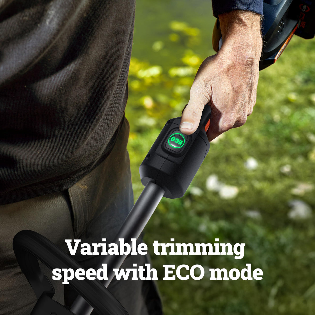 Adjustable D-handle supports comfortable posture during trimming