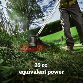 WG185 dual-exit head in action for fast, wide-cut weed control