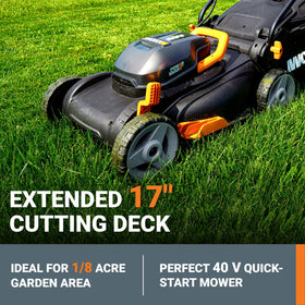 WORX WG743 with dual 20V 4.0Ah batteries ready for extended cordless mowing.