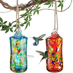 WOSIBO hand-blown glass hummingbird house close-up attracts birds