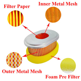 WOTIAN air filter for Honda GX212 close-up demonstrating outer mesh and paper layer.