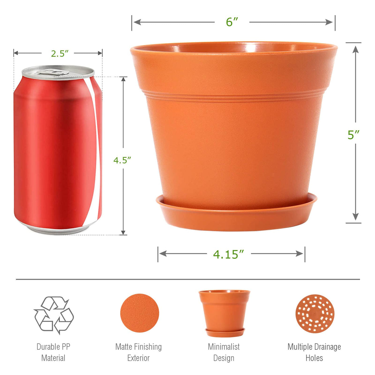 WOUSIWER 6-inch planter with a matte finish adds contemporary style.