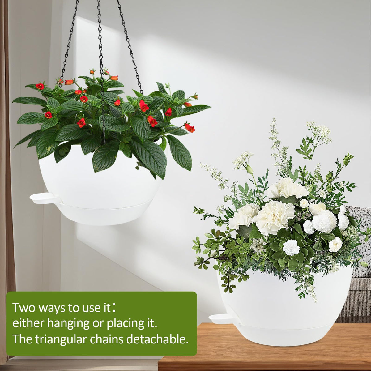 WOUSIWER hanging planter featuring cotton rope wick system for consistent hydration