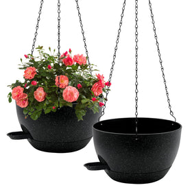WOUSIWER self-watering hanging planter with reservoir tray for easy plant care.