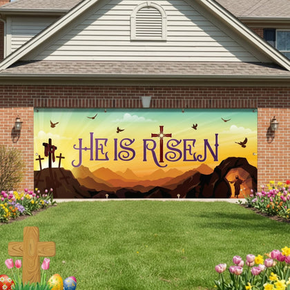 WovWeave He is Risen Easter banner front view for door or wall decor