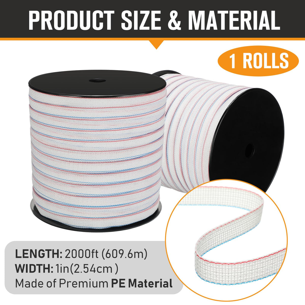 Wowangce 2 inch x 2000 ft size fits a wide range of fencing layouts.