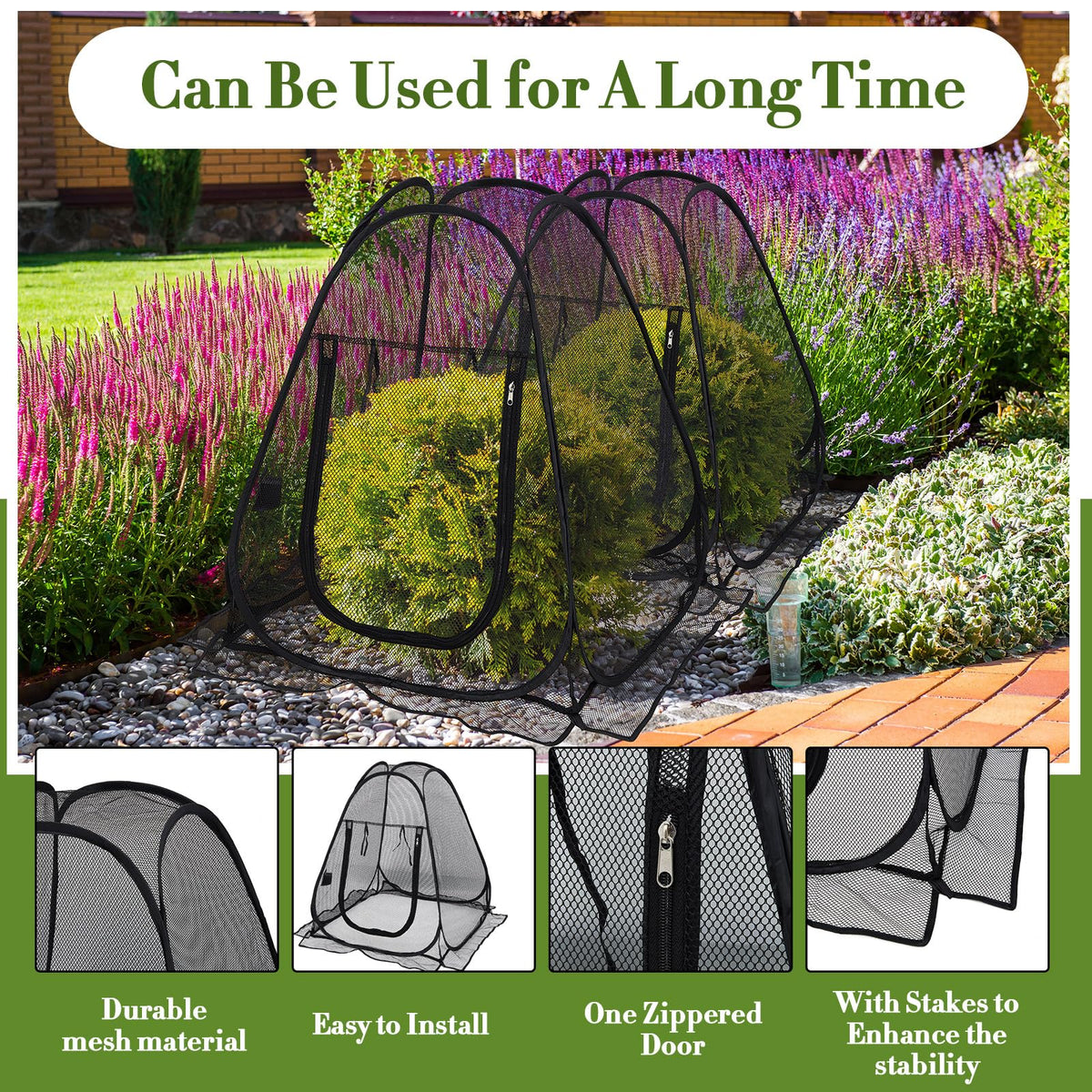 Wowangce garden net cage comes with 24 ground stakes for stability.