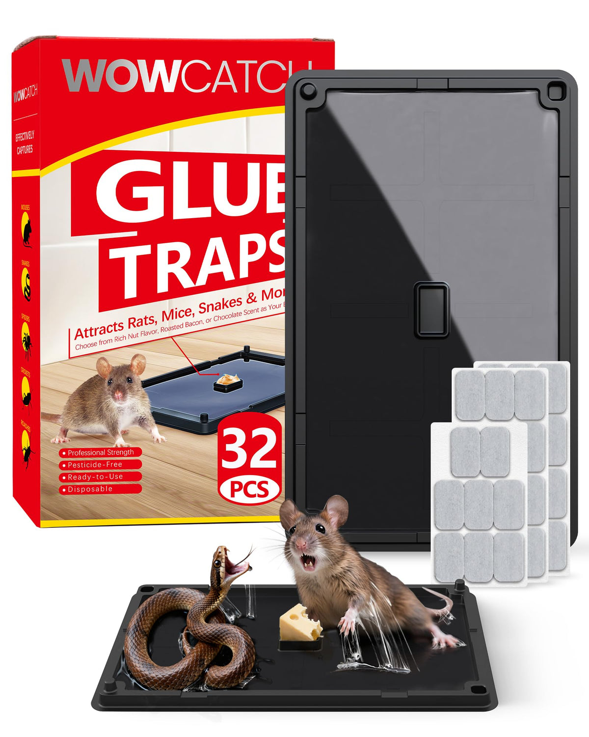 WowCatch 32-pack glue traps packaging for bulk indoor pest control