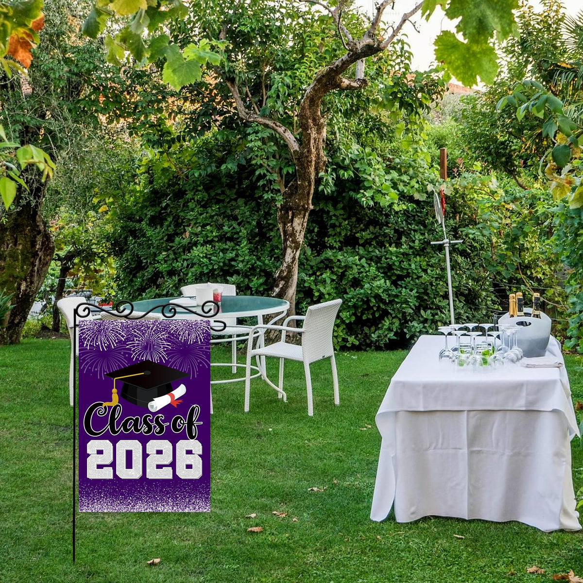 WPCTYQ Purple Class of 2026 flag back view helps catch attention from street level.