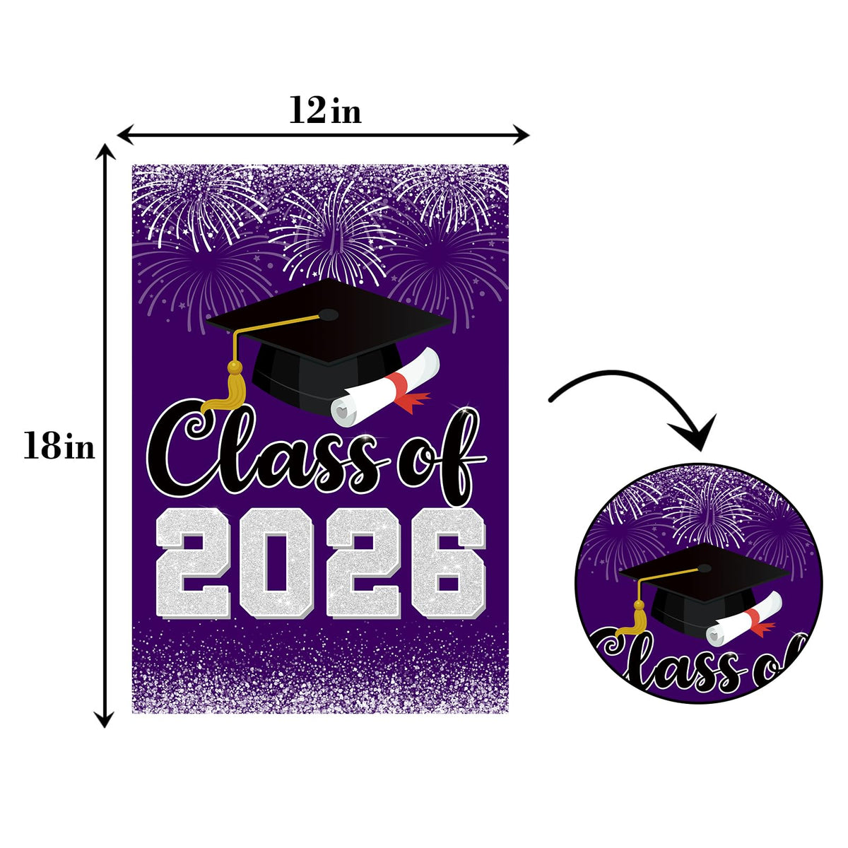 WPCTYQ Purple Class of 2026 flag side view keeps the design visible from multiple angles.