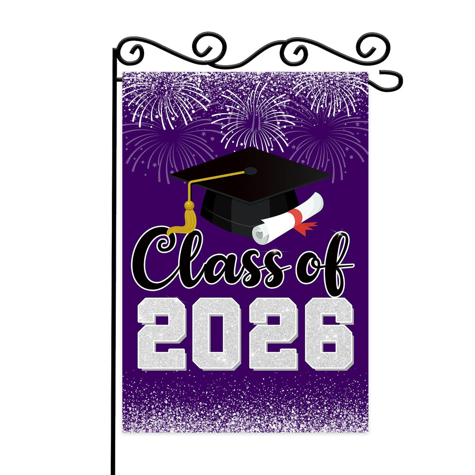 WPCTYQ Purple Class of 2026 flag front view shows bright, festive curb appeal.
