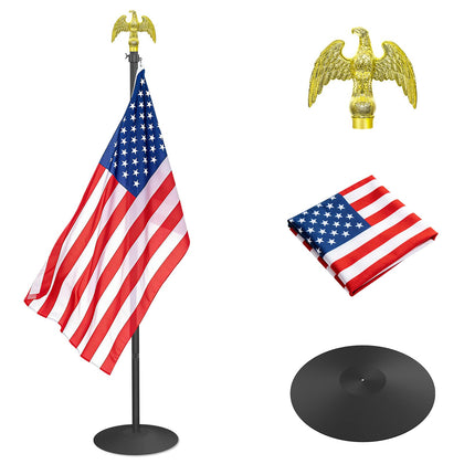 Wphold indoor flag pole stand with golden eagle topper elevates office or home display.