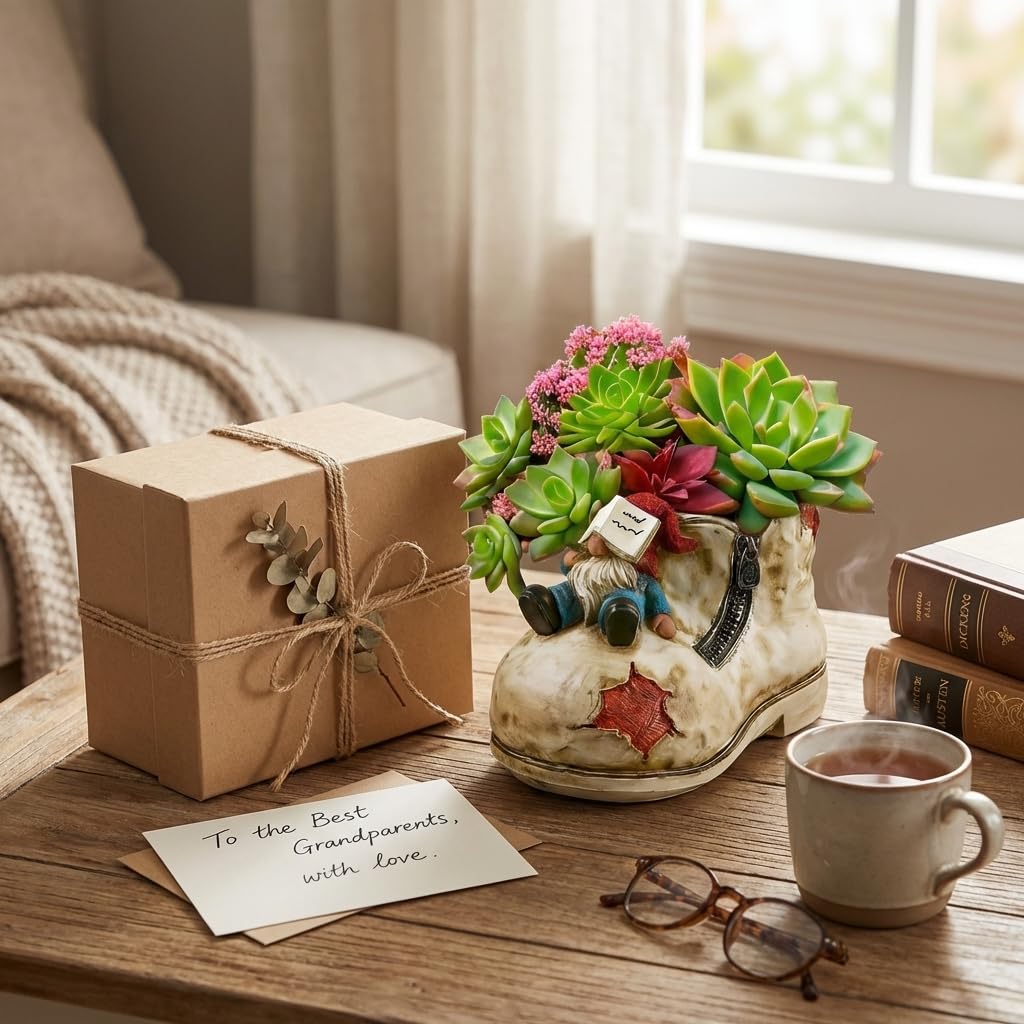WPJFMXZ indoor/outdoor gnome planter fits windowsill or patio nicely.
