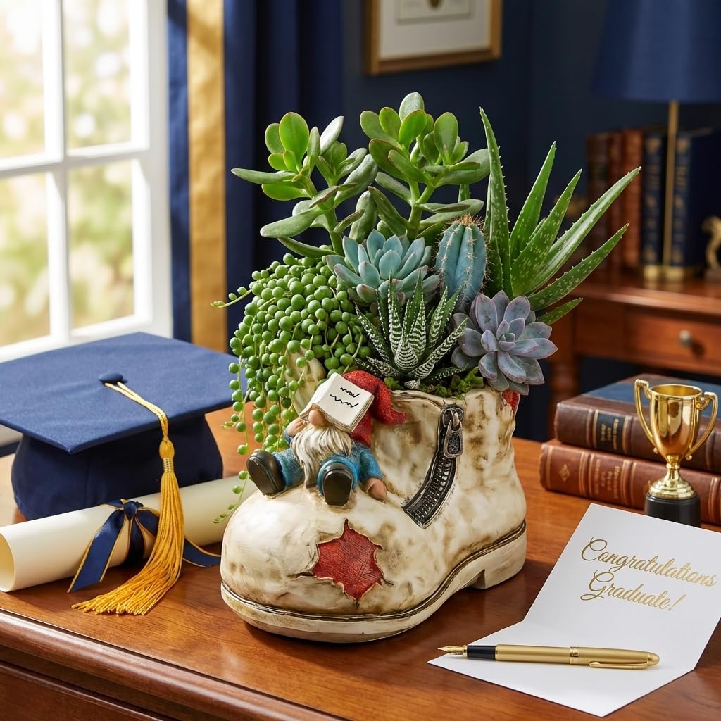 WPJFMXZ succulent-friendly gnome pot adds charm to small plantings.
